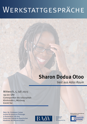 Veranstaltungsplakat mit Foto von Sharon Dodua Otoo